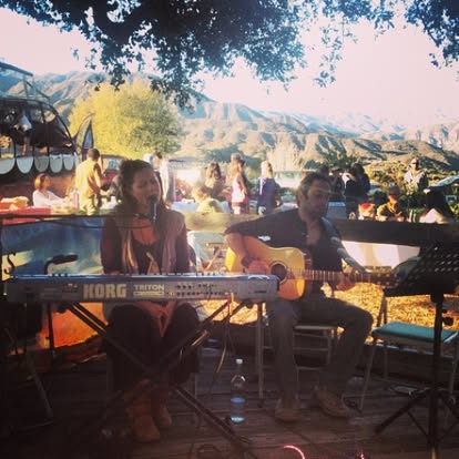 Playing outdoors with a keyboardist
